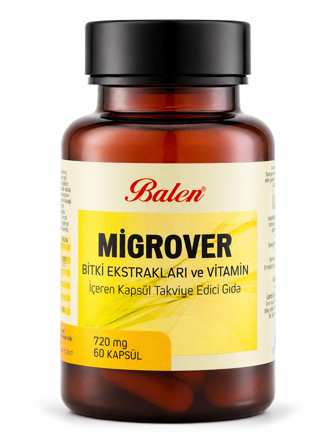 Migrover Bitki Ekstraktları ve Vitamin İçeren 720 mg 60 Kapsül