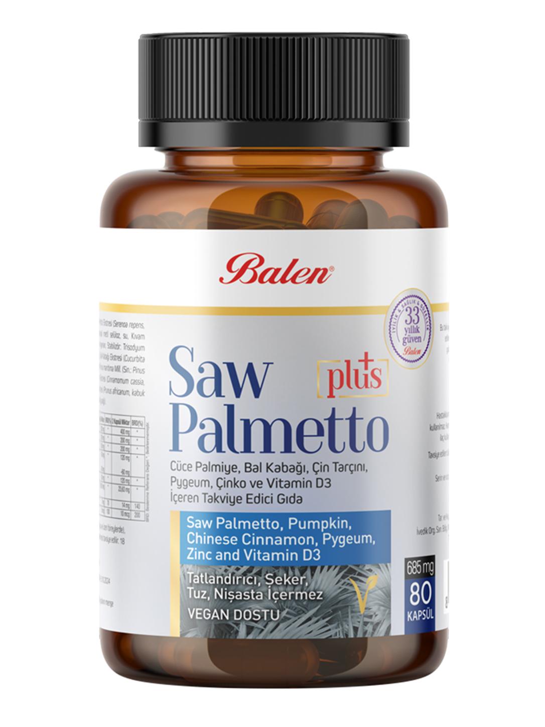Saw Palmetto Plus Cüce Palmiye Çinko Vitamin D3 685 mg 80 Kapsül