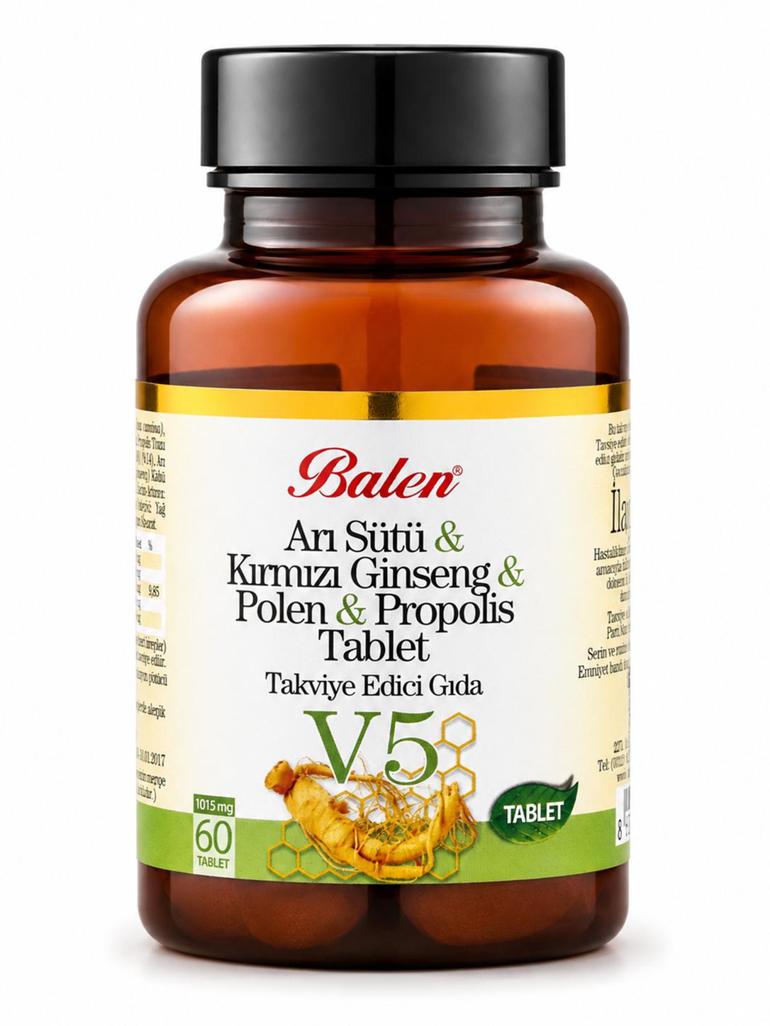 Arı Sütü & Ginseng & Polen & Propolis (V-5) 1015 mg 60 Tablet