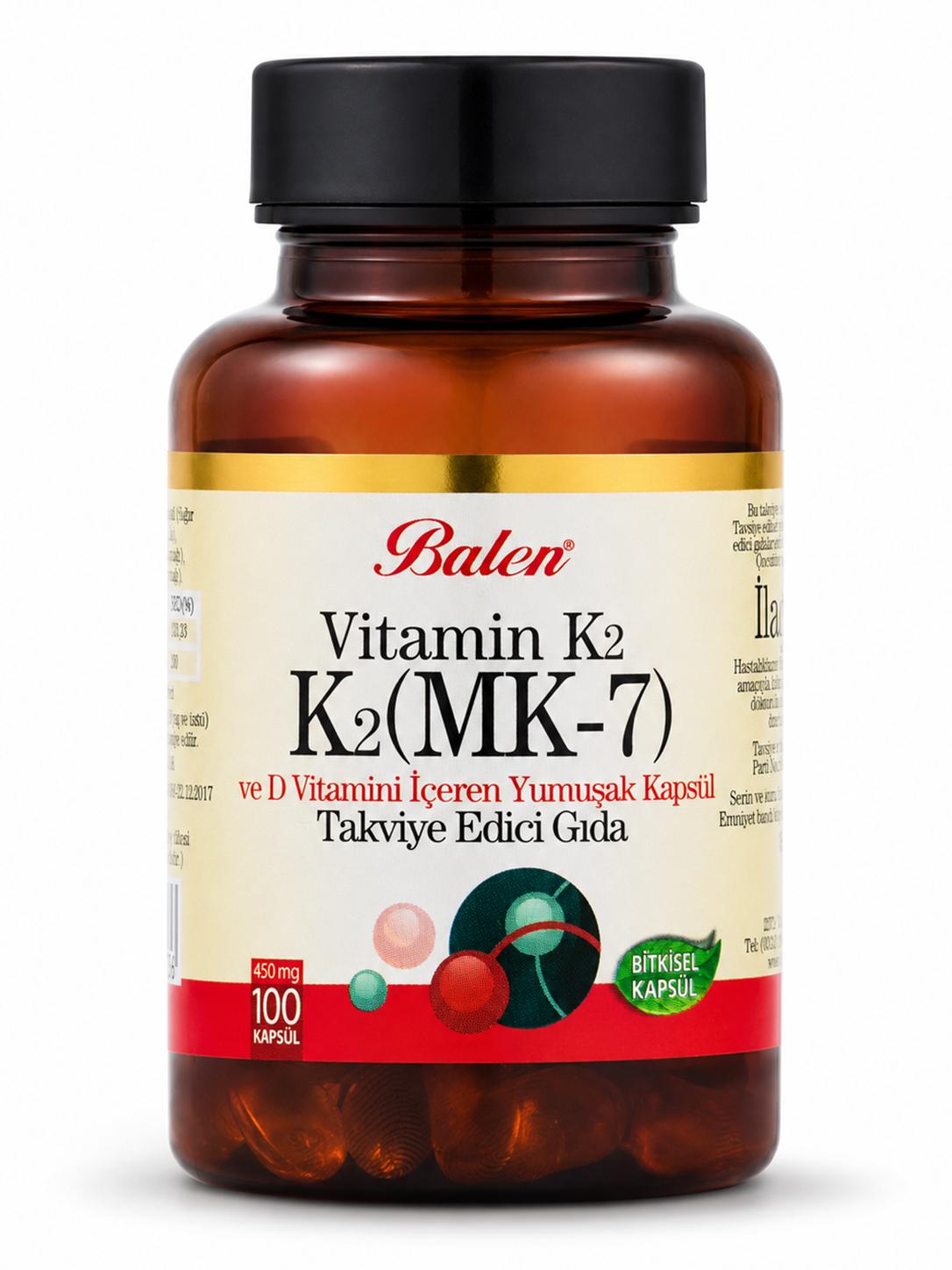 Vitamin K2 (MK-7) ve D Vitamini İçeren 450 mg 60 Yumuşak Kapsül